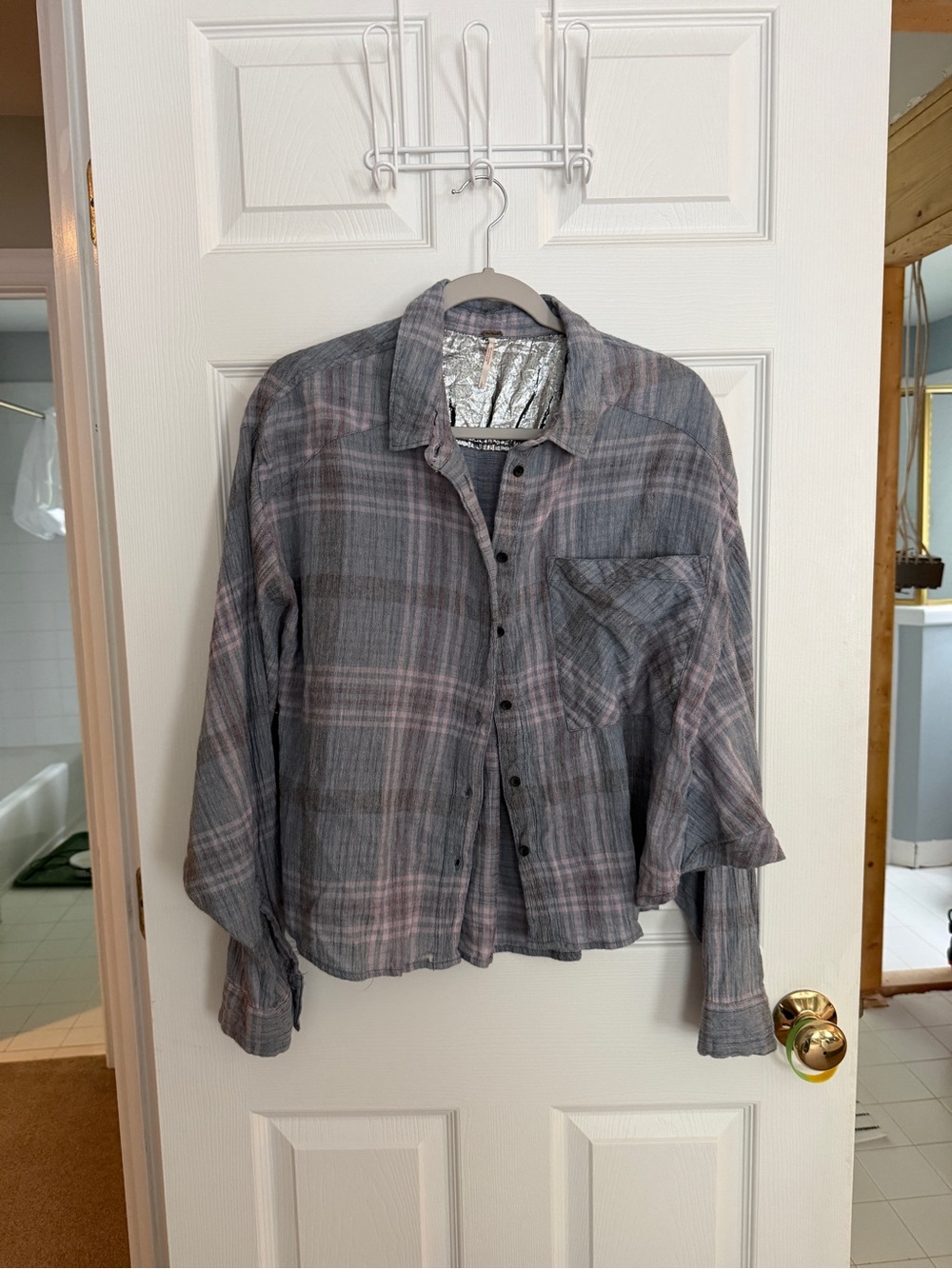 Free People Paradise Garden Cutie Cropped Plaid Button-Down Shirt